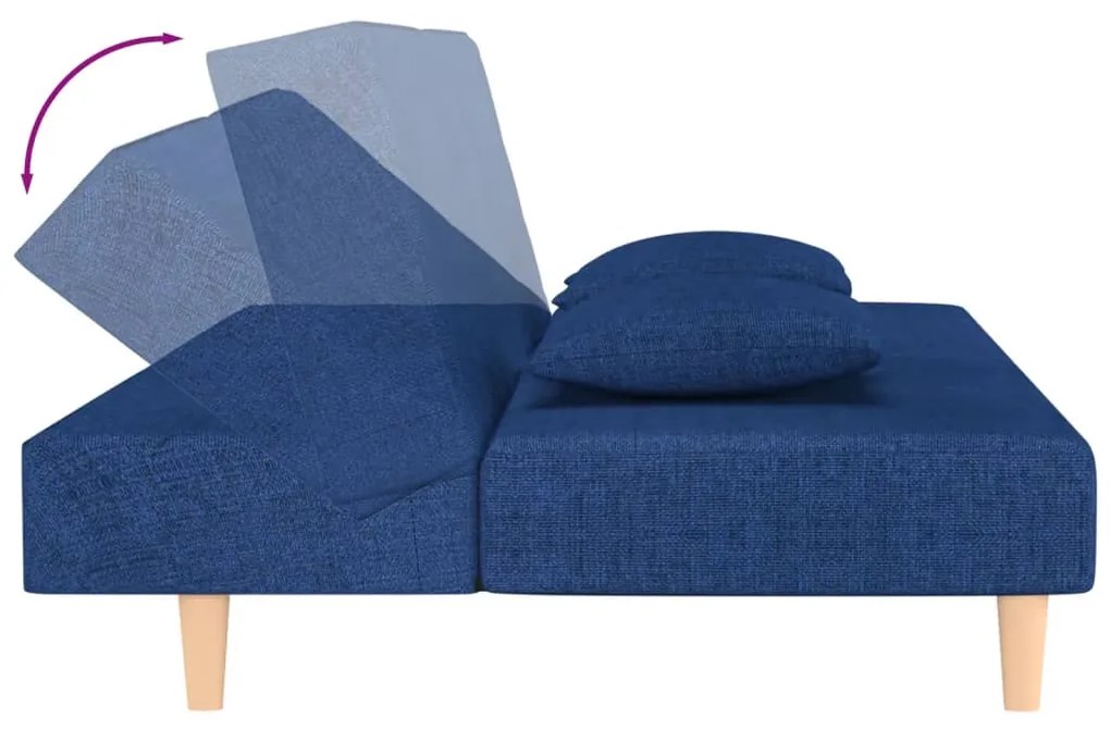 Sofá-cama 2 lugares com duas almofadas tecido azul