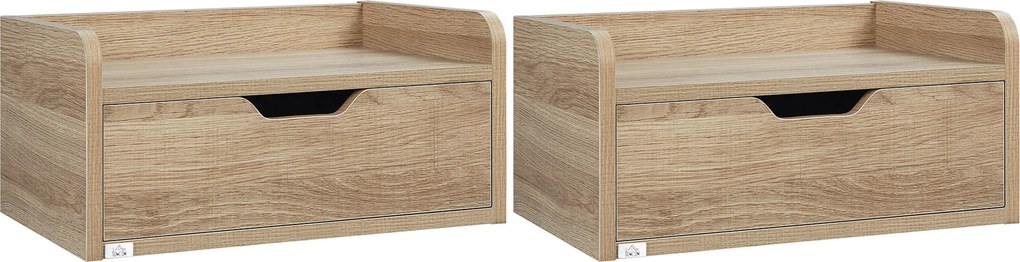 HOMCOM Conjunto de 2 Mesas de Cabeceira de Parede Mesas de Cabeceira Flutuantes com 1 Gaveta 40x30x19,5 cm Madeira | Aosom Portugal