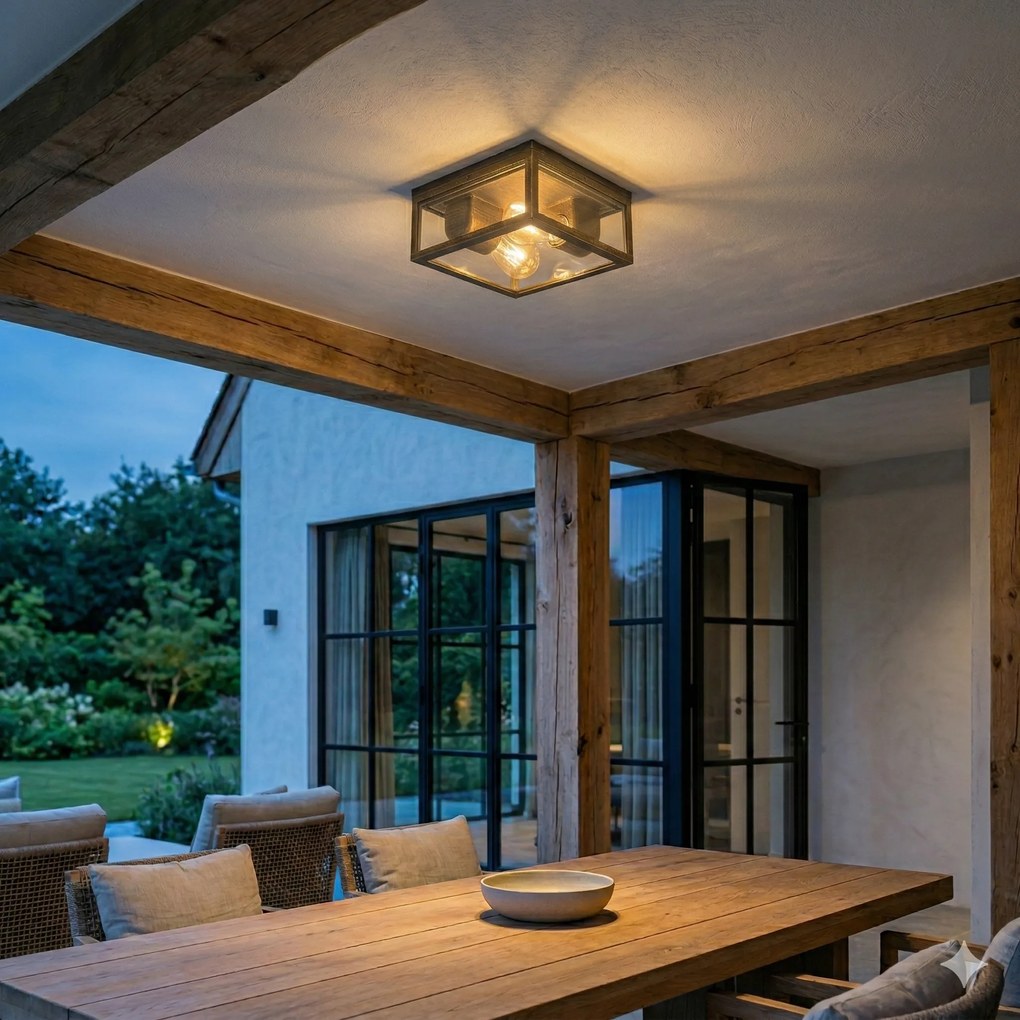 Candeeiro de teto vintage ouro antigo IP44 2 luzes - Charlois