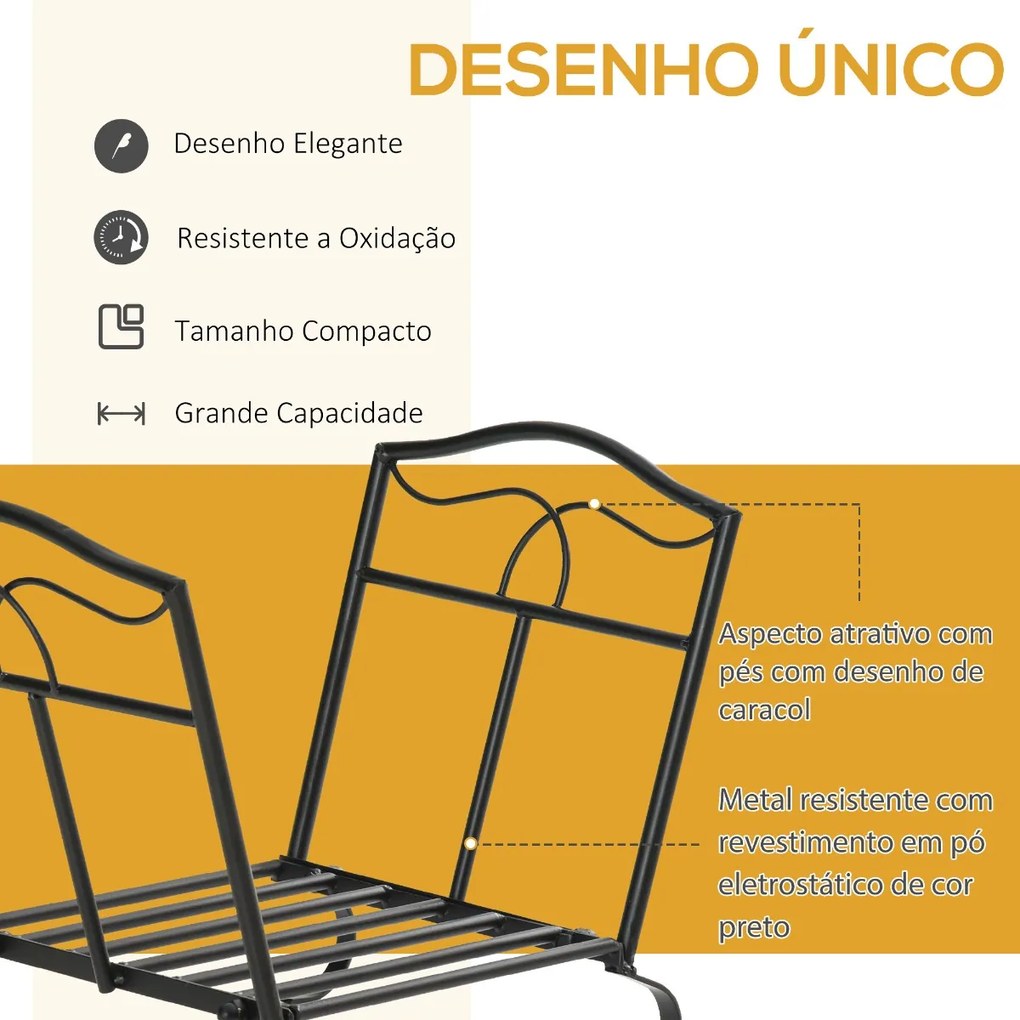 Outsunny Suporte para Lenha Metálico Porta Lenha Exterior e Interior com Grade e Base Elevada Carga Máxima 40kg 47x30x38cm Preto