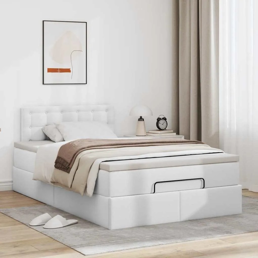 Estrutura de cama otomana com colchão 120x190 cm branco puro