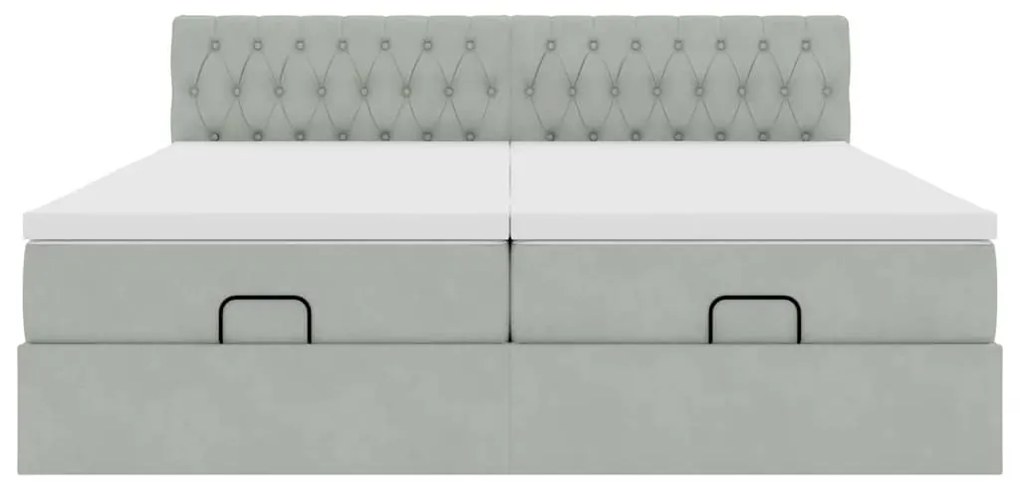 Estrutura cama otomana colchões 160x200cm veludo cinzento claro