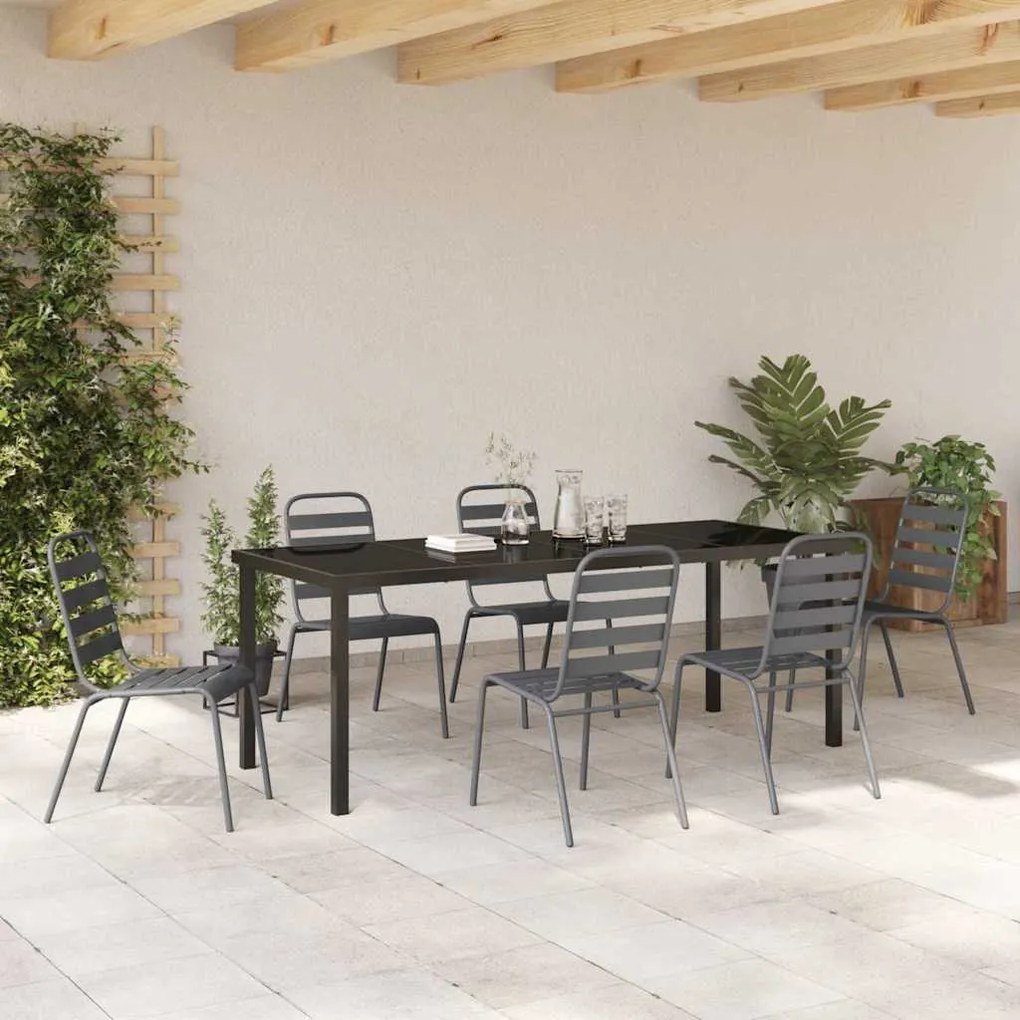 Conjunto de Jantar de Jardim com 7 Peças de Aço Cinza Escuro