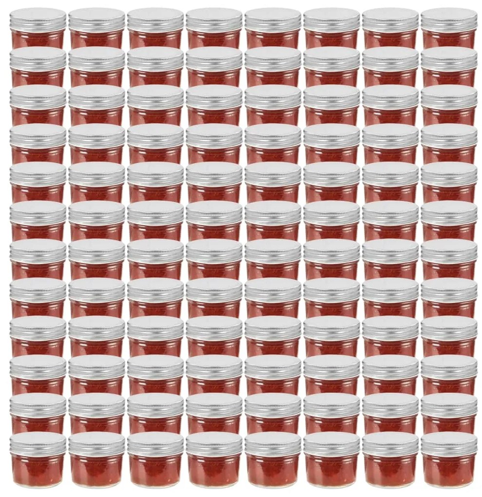 vidaXL Frascos de vidro com tampas prateadas 96 pcs 110 ml