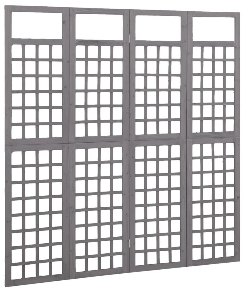 Biombo/treliça 4 painéis abeto maciço 161x180 cm cinzento