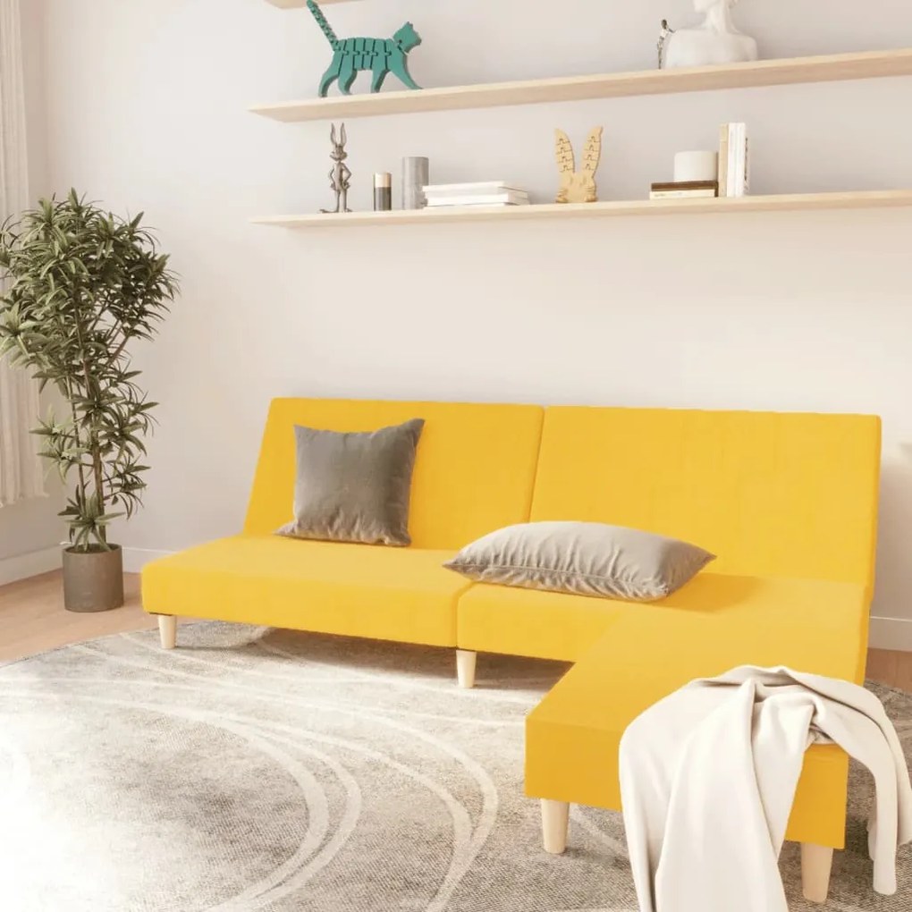 vidaXL Sofá-cama de 2 lugares com apoio de pés tecido amarelo