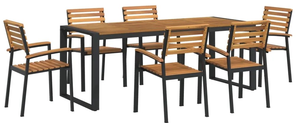 Conj. jantar p/ jardim 7 pcs madeira de acácia maciça e metal