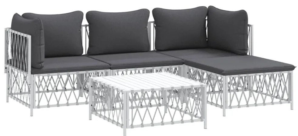 5 pcs conjunto lounge de jardim com almofadões aço branco