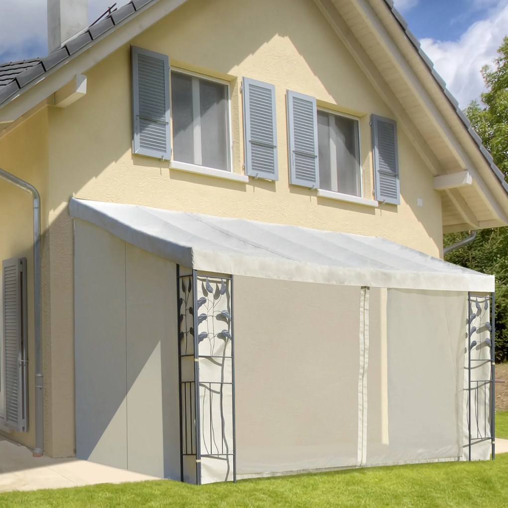 Pérgola 4x3m montado na parede com cortinas laterais Malha com zíper 4 orifícios de drenagem exterior Bege