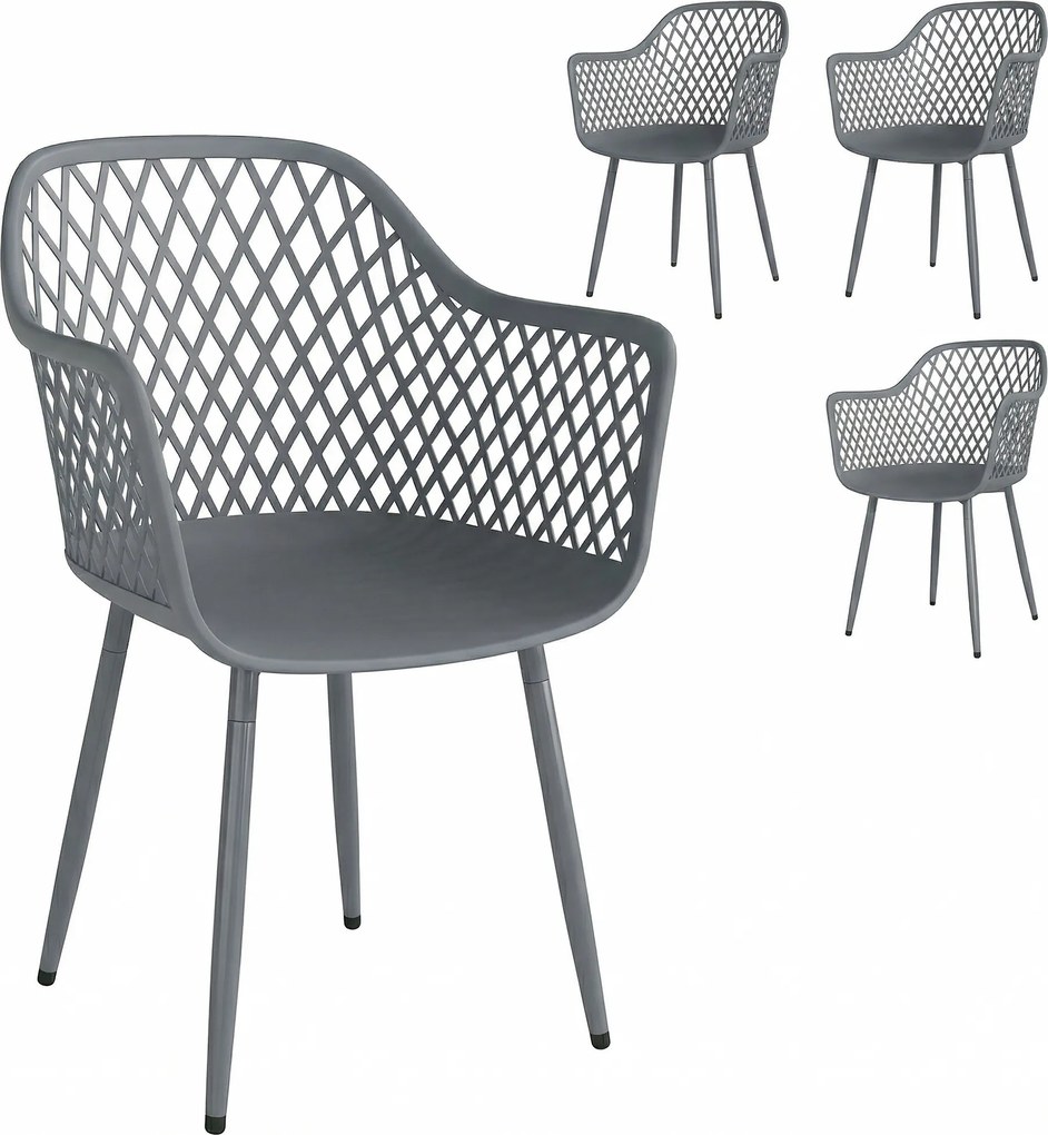 Outsunny Conjunto de 4 Cadeiras de Jardim resistentes a UV em plástico com Apoio de Braço e Encosto 56 x 51 x 84 cm Cinza escuro | Aosom Portugal