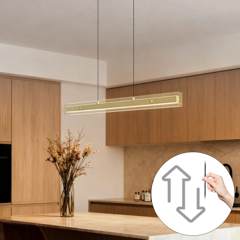 Candeeiro suspenso moderno latão com vidro transparente incluindo LED Easylift - Catch