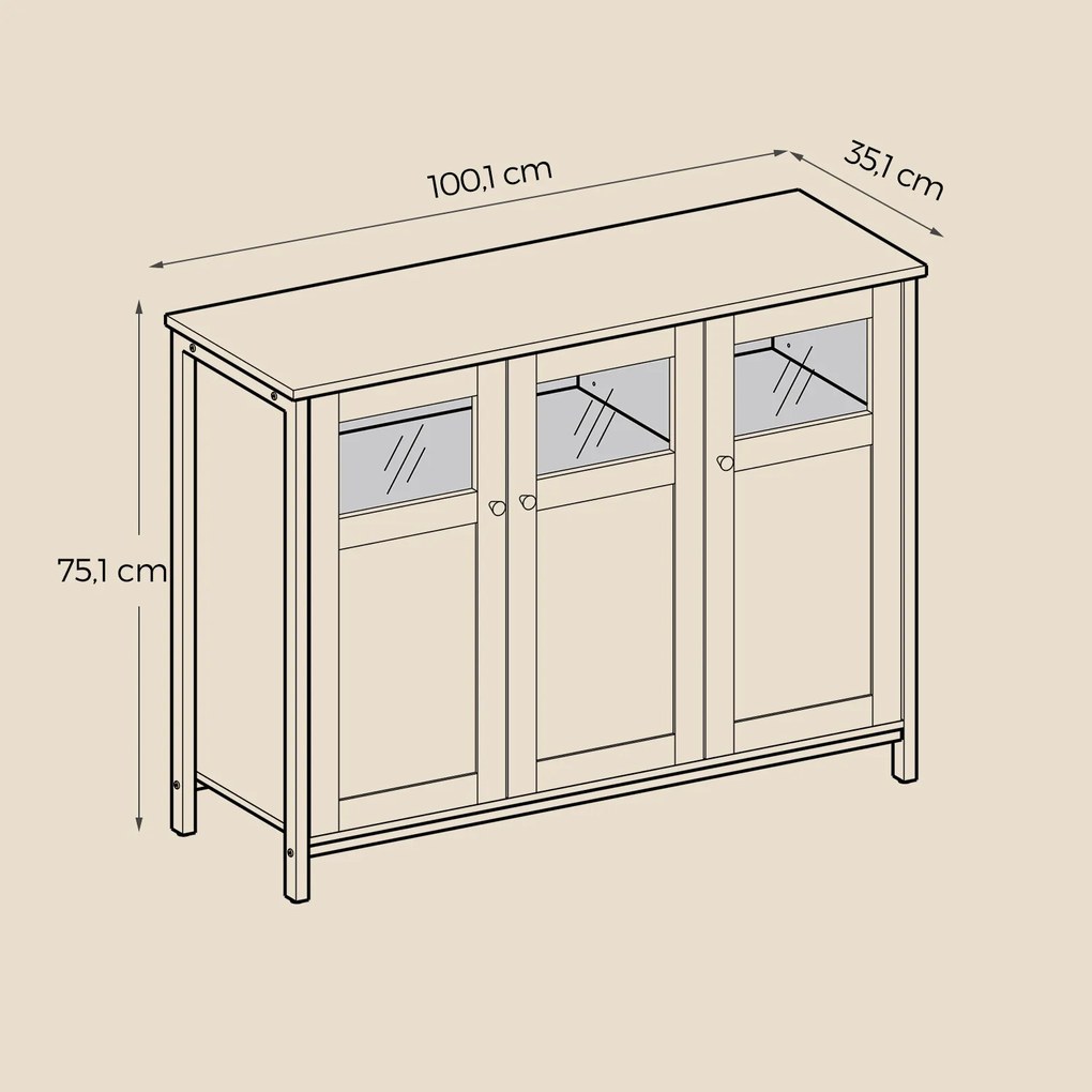 Aparador, armário cozinha com portas com vidro 35 x 100 x 75 cm castanho-camelo-preto