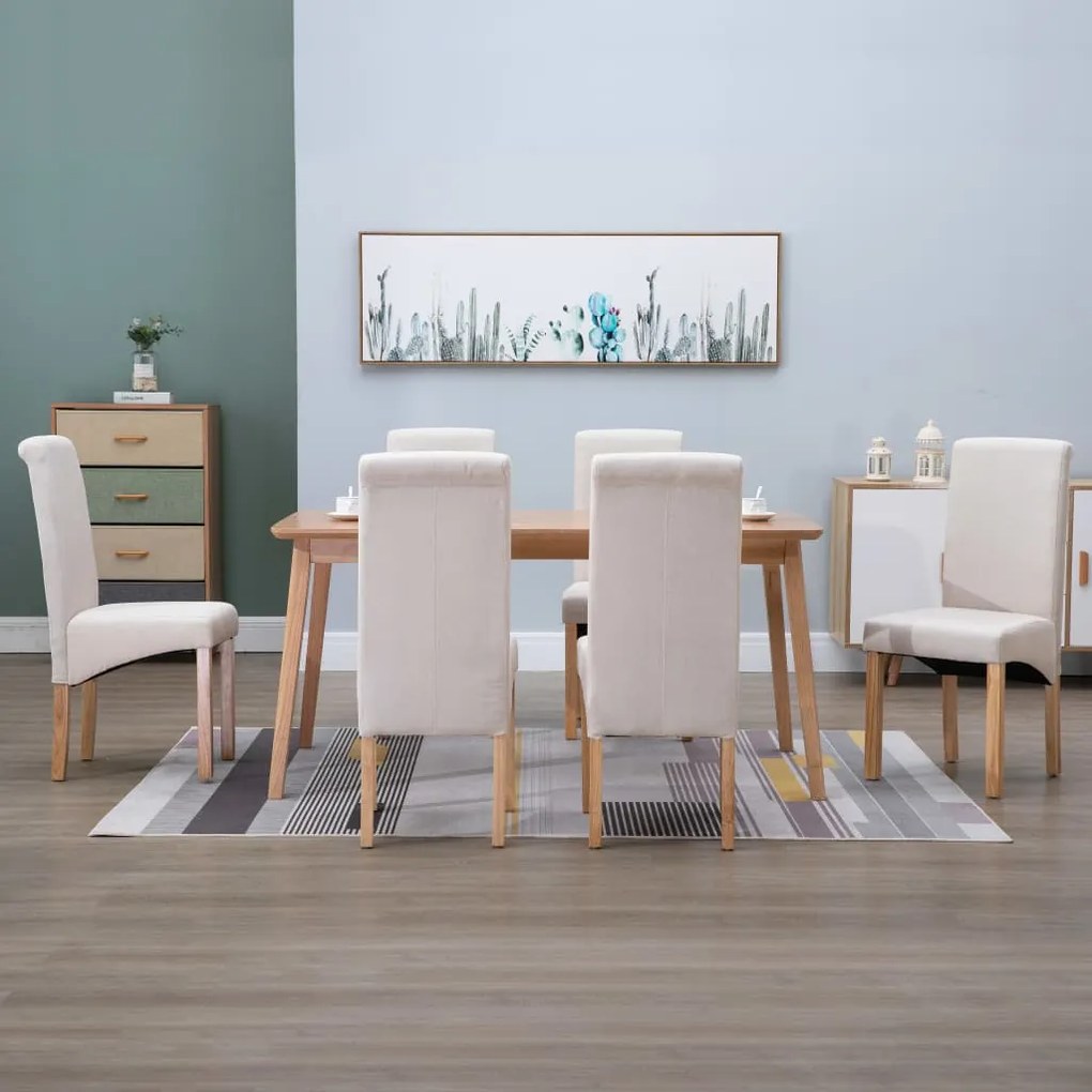 vidaXL Cadeiras de jantar 6 pcs tecido cor creme