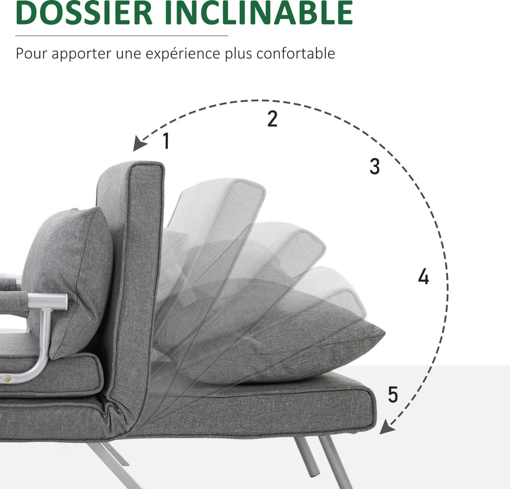 Poltrona com aquecimento, sofá-cama conversível de 1 lugar e com capa removível cinzento claro