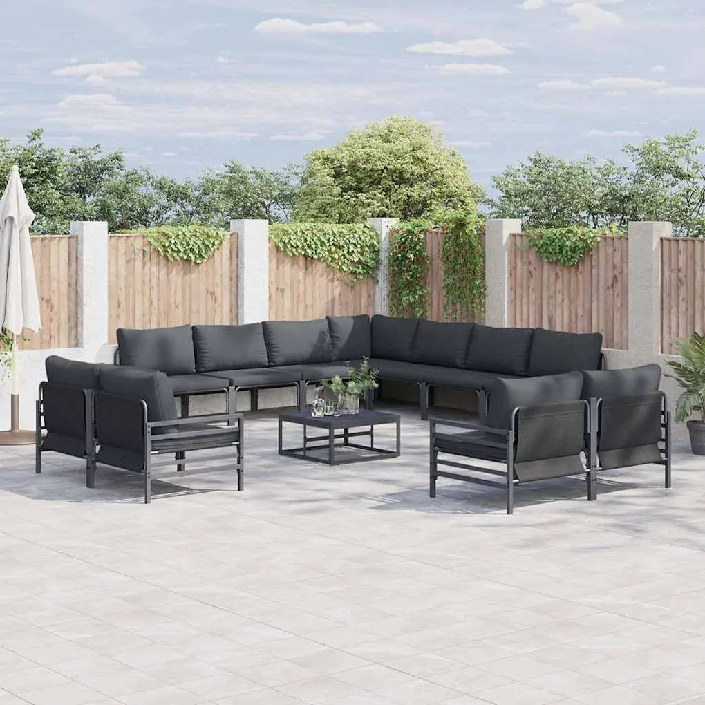vidaXL Conjunto de Sofá de Jardim 11 pcs Cinzento-escuro Aço