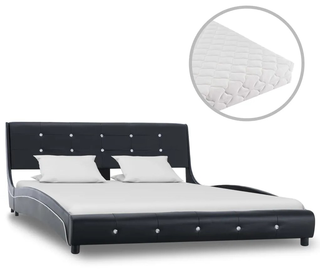 vidaXL Cama com colchão 140x200 cm couro artificial preto