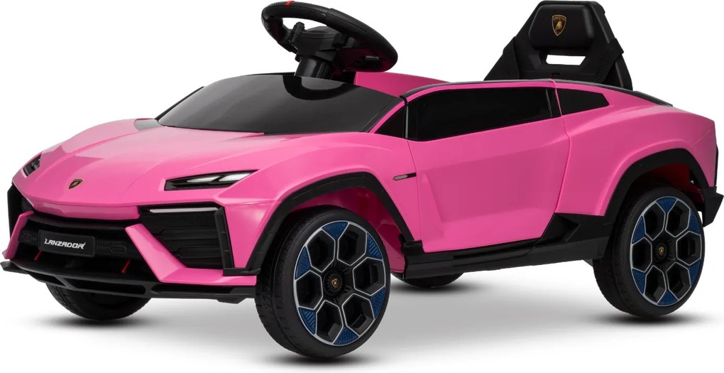 Carro elétrico para crianças Lamborghini Lanzador 12V com licença, bateria de lítio, luzes LED, controle remoto Rosa