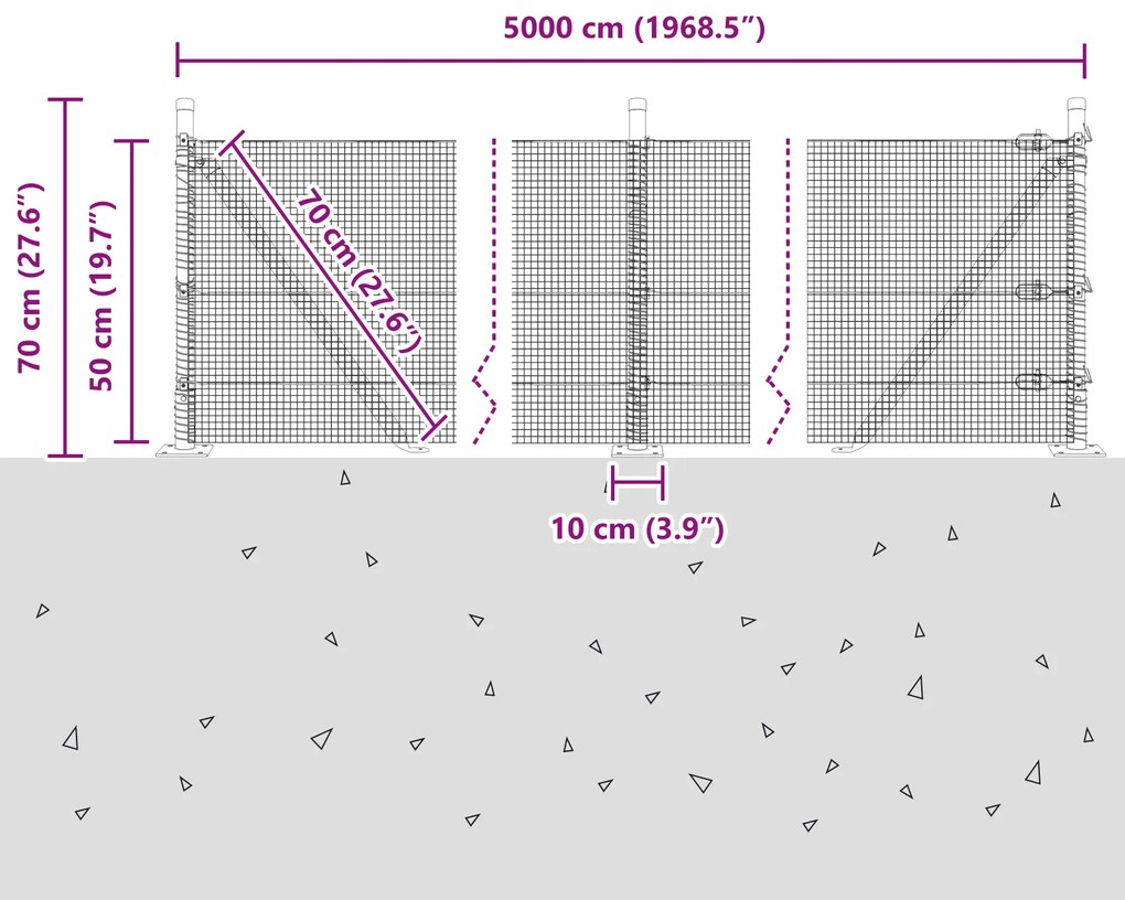 Cerca de Fio Soldado com 13 Postes Flangeados 0,5x50 m Aço Galvanizado