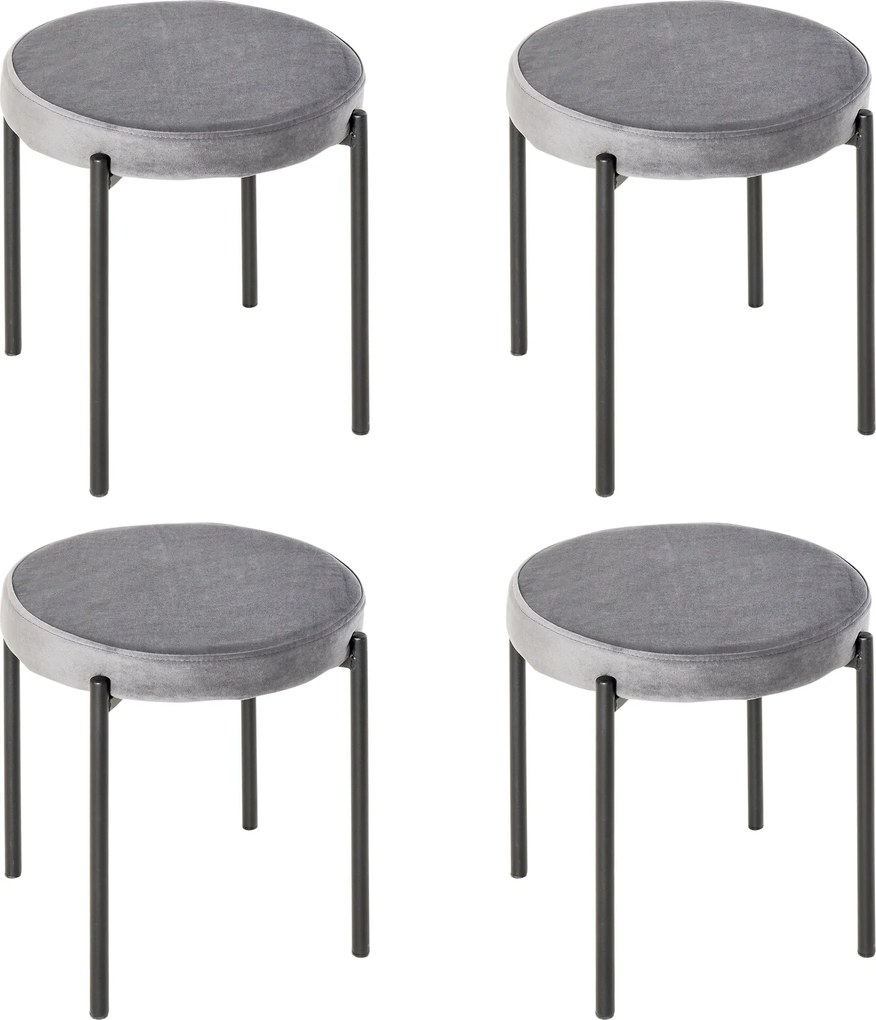 HOMCOM Banquetas para Sala de Jantar Conjunto de 4, Banquetas Empilháveis em Metal com Acabamento em Veludo, Banquetas Estofadas para Cozinha e Sala, Cinza | Aosom Portugal
