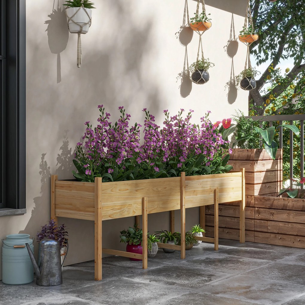 Floreira elevada com pés, floreira elevada, insertos de irrigação + feltro de drenagem incluídos, madeira de abeto pré-oleada