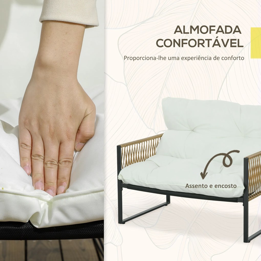 Conjunto de Jardim Exterior em Rattan Sintético com 2 Poltronas 1 Sofá de 2 Lugares 1 Mesa de Centro e Almofadas Creme