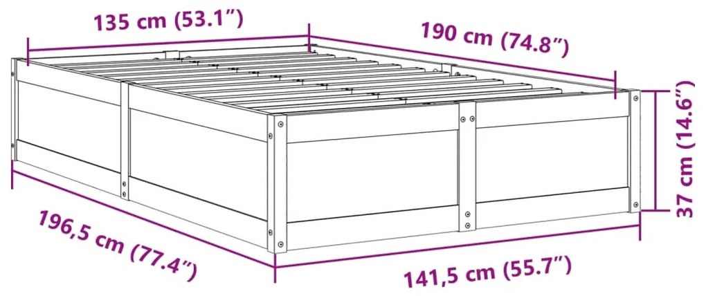 Cama sem colchão 135x190 cm madeira de pinho maciça