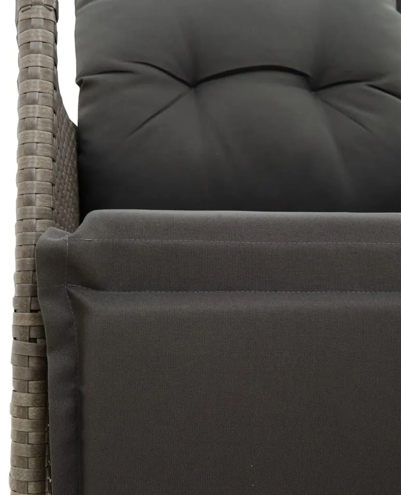 Sofá de jardim reclinável 2 lugares com mesa vime PE cinzento