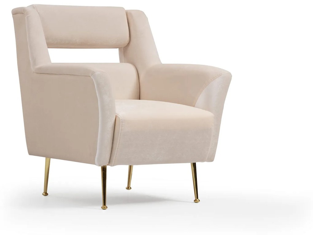 Poltrona "Mira" – Design Elegante – Creme com Pernas Douradas