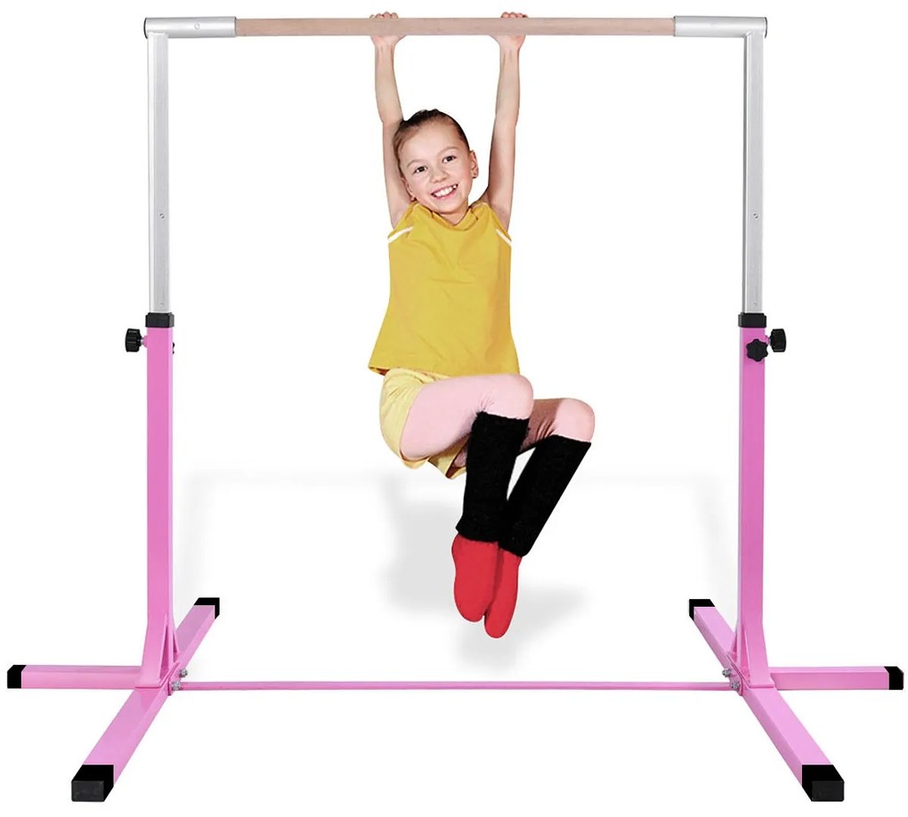 Barra de ginástica horizontal para crianças Barra de treino ajustável em altura Carga ajustável até 100 kg Rosa