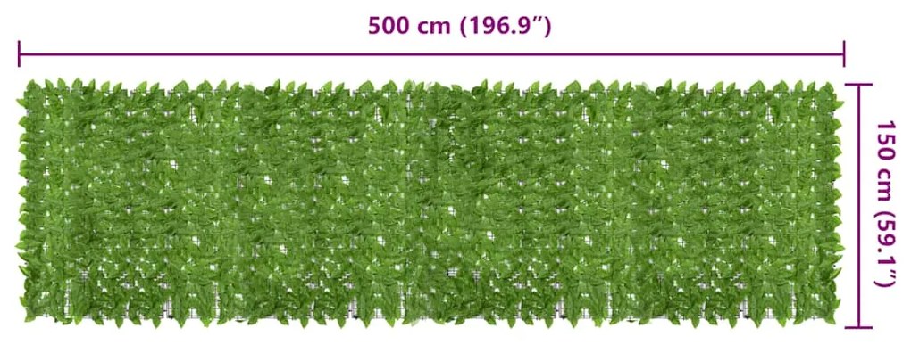 Tela de varanda com folhas verdes 500x150 cm