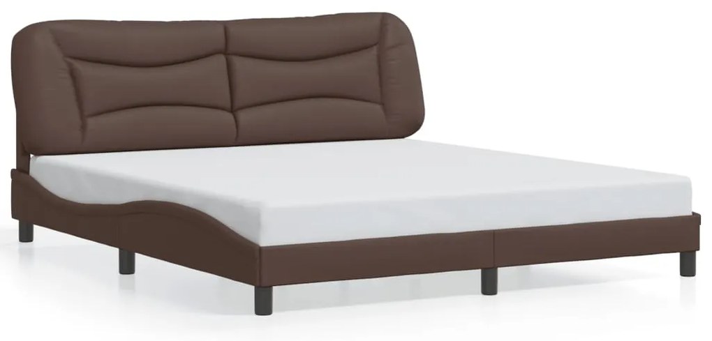 Estrutura cama c/ luzes LED 180x200cm couro artificial castanho
