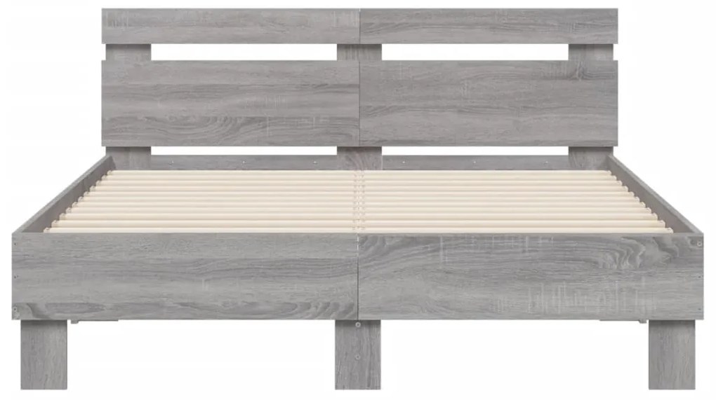 Estrutura cama c/ cabeceira/luzes LED 120x200cm cinzento sonoma