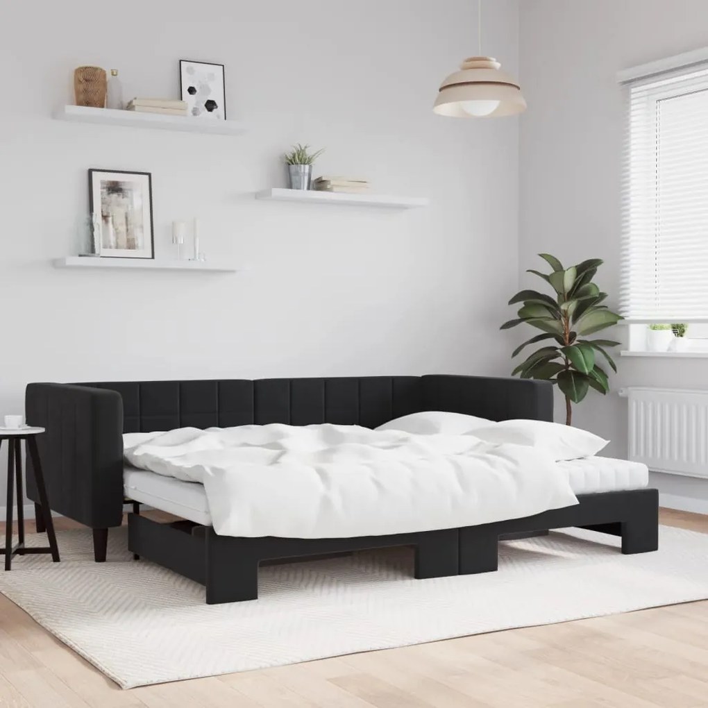 vidaXL Sofá-cama com gavetão e colchões 90x190 cm veludo preto