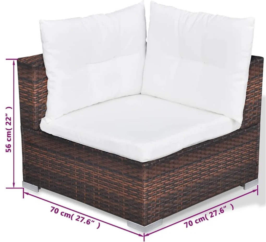 10 pcs conjunto lounge jardim c/ almofadões vime PE castanho