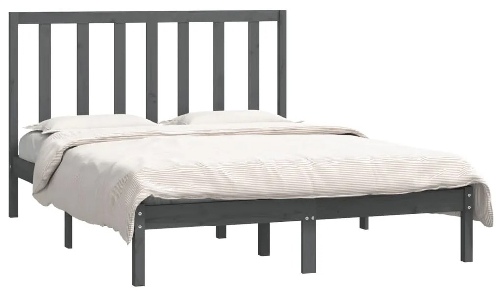 Estrutura de cama casal 135x190 cm pinho maciço cinza