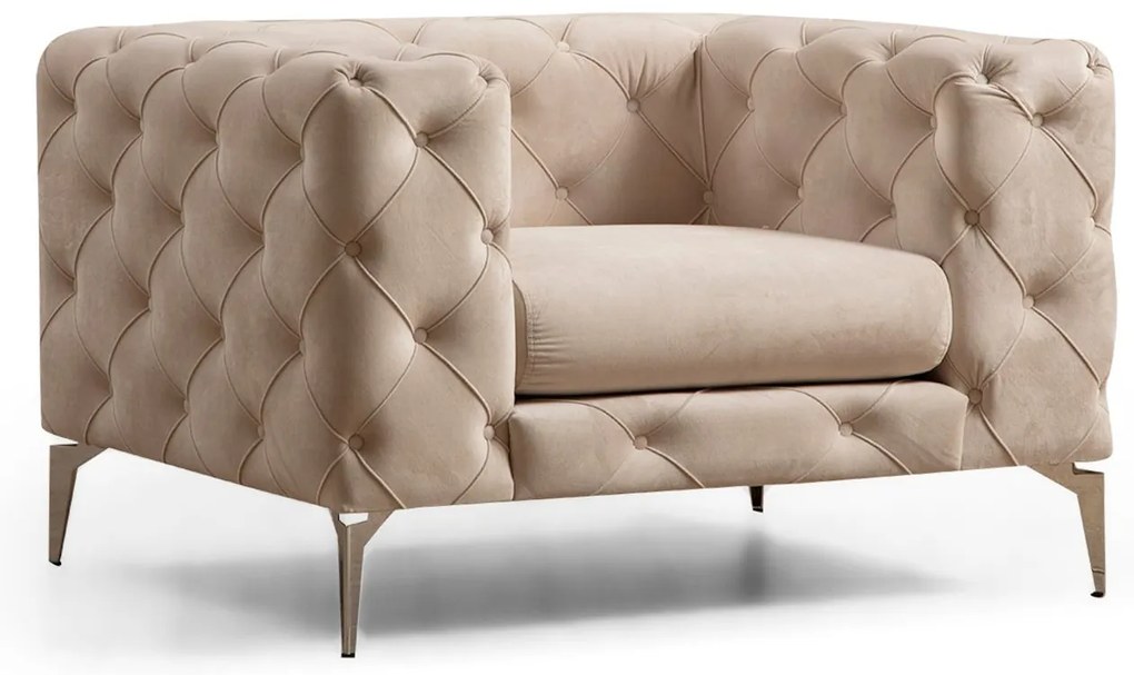 Poltrona Francisca – Design Moderno com Pernas Cromadas – Ecru – 108x9