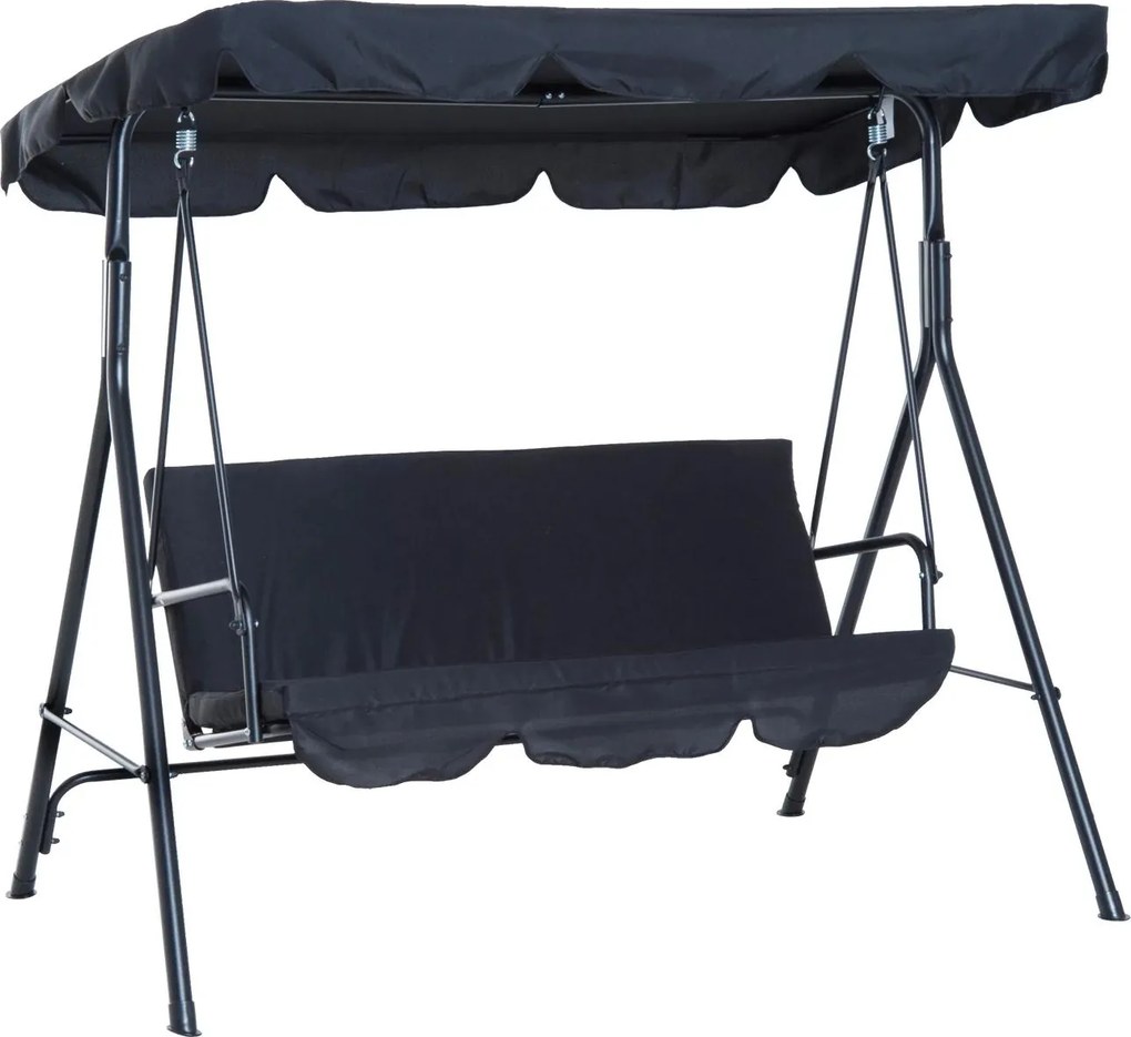 Baloiço de Jardim de Metal 3 lugares com Toldo Ajustável e Almofada  172x110x153 cm Preto