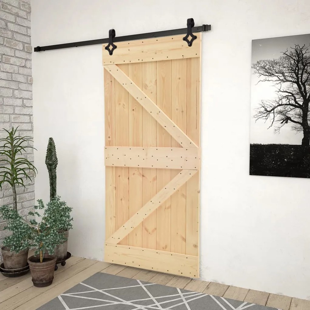 3057487 vidaXL Porta de correr com ferragens 80x210 cm madeira de pinho maciça