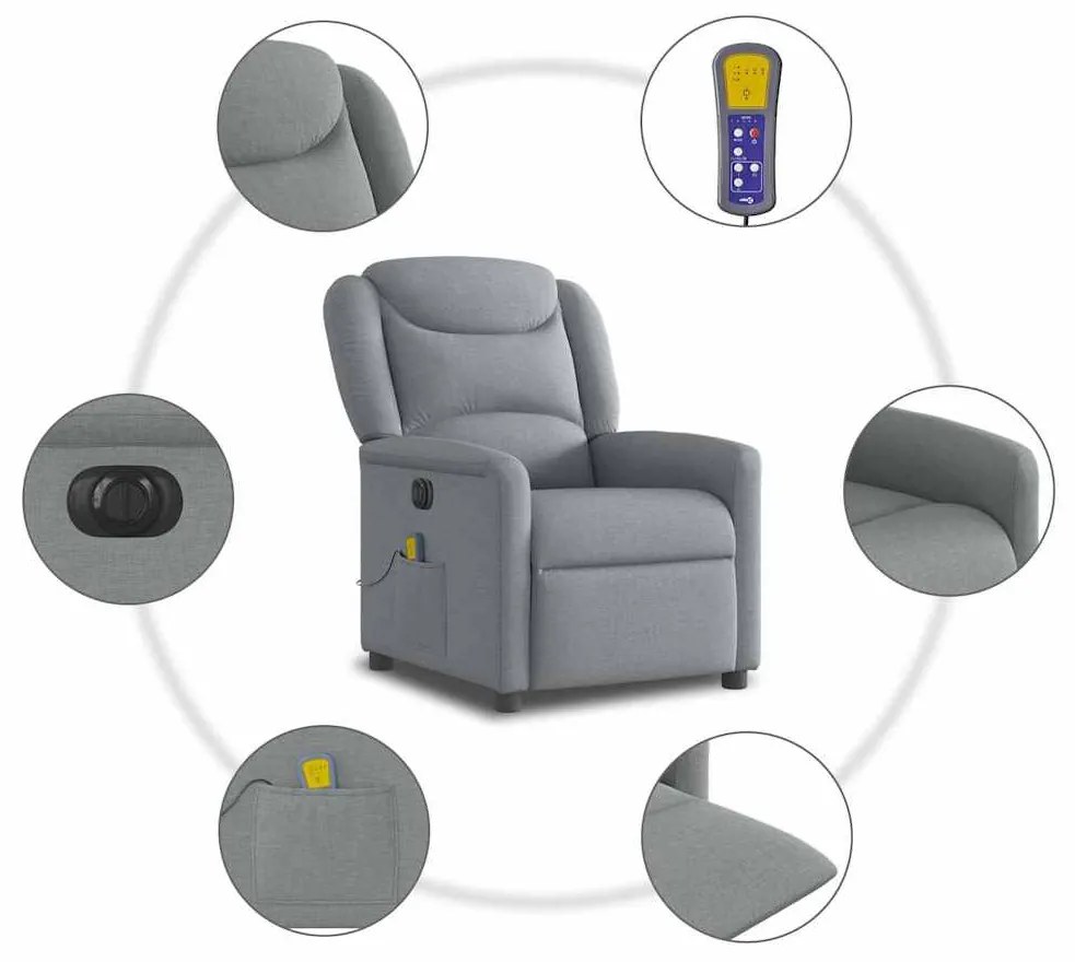 Poltrona de massagens reclinável elétrica tecido cinzento-claro