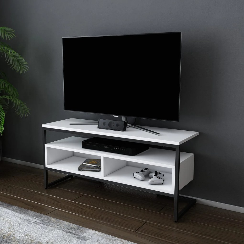 Móvel TV Merrion – Preto e Branco – 110x35x49,9 cm