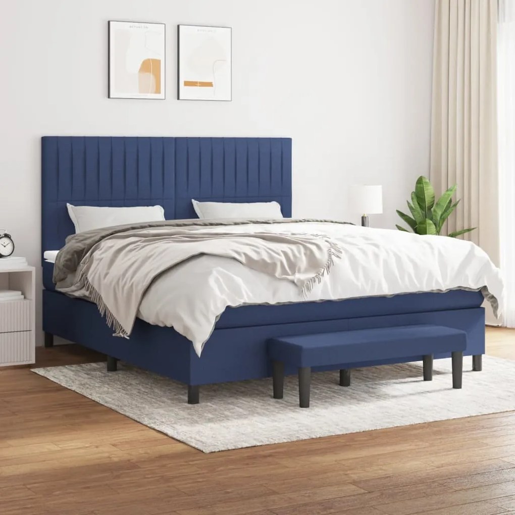 vidaXL Cama com molas/colchão 180x200 cm tecido azul
