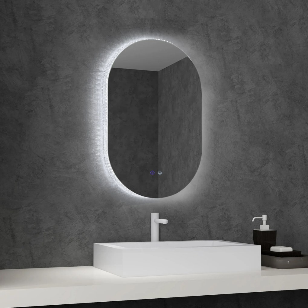 kleankin Espelho Casa de Banho com Luzes LED 81x51 cm Espelho de Parede com 3 Cores Ajustáveis Função Antiembaciamento Interruptor Tátil Horizontal ou Vertical Prata