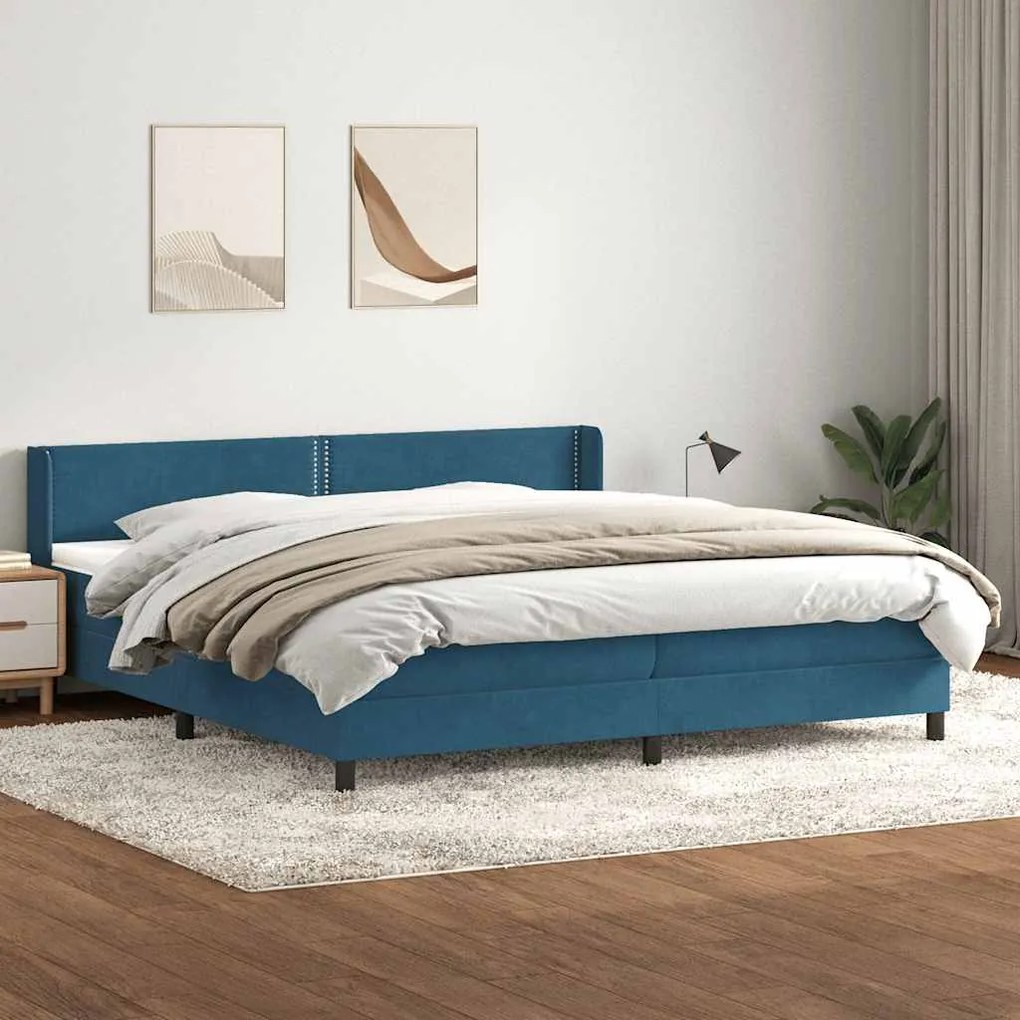 vidaXL Cama com molas/colchão 180x210 cm veludo azul-escuro