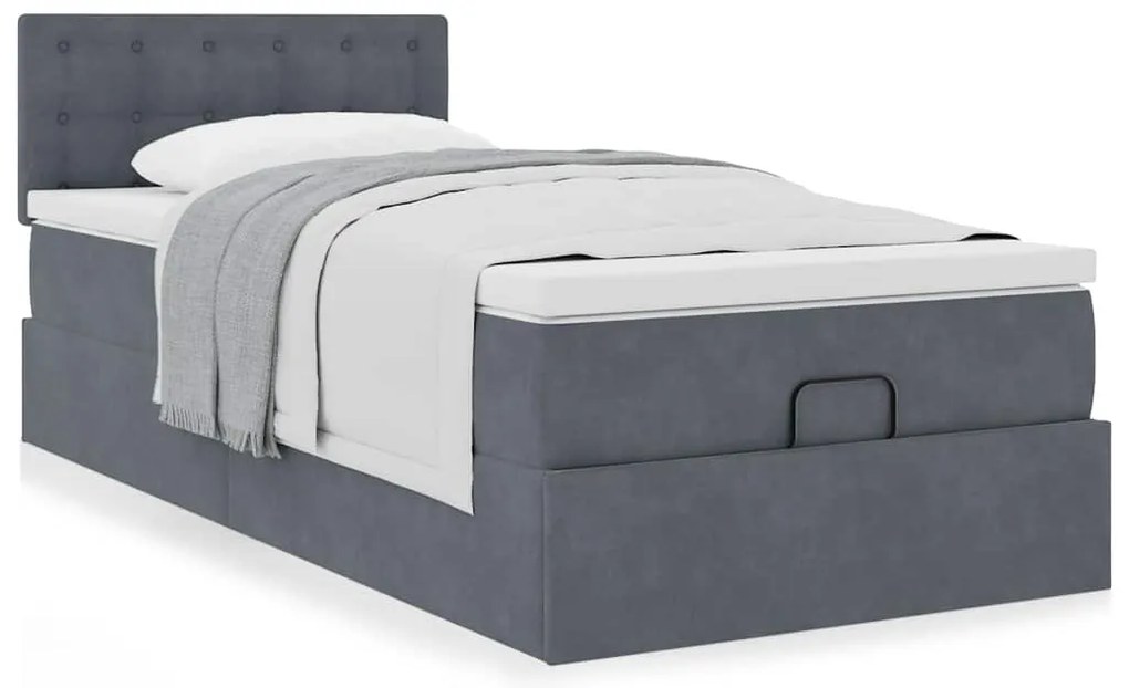 Estrutura cama otomana colchão 90x190 cm veludo cinzento escuro