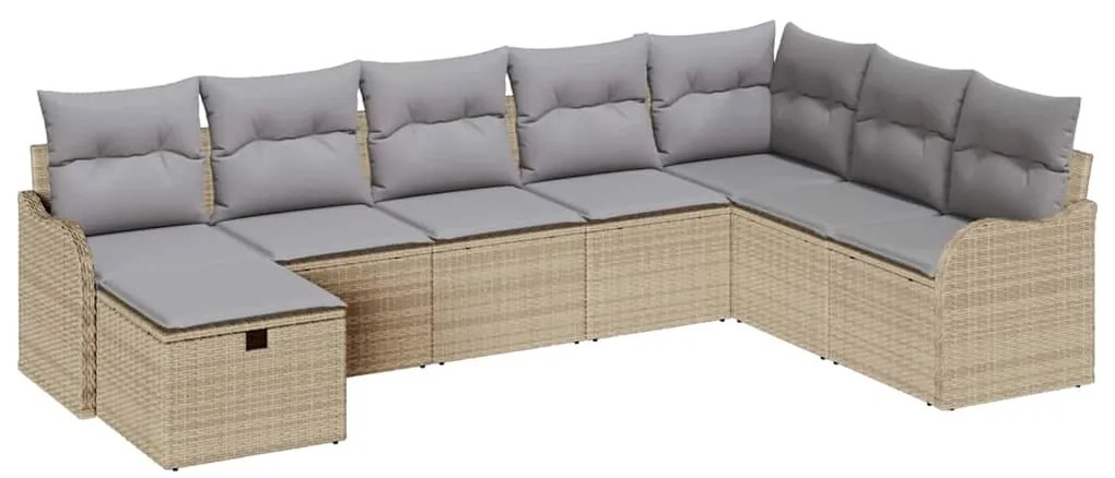 Conjunto de Sofá vidaXL de 8 Peças com Almofadas Bege em Rattan Poliés