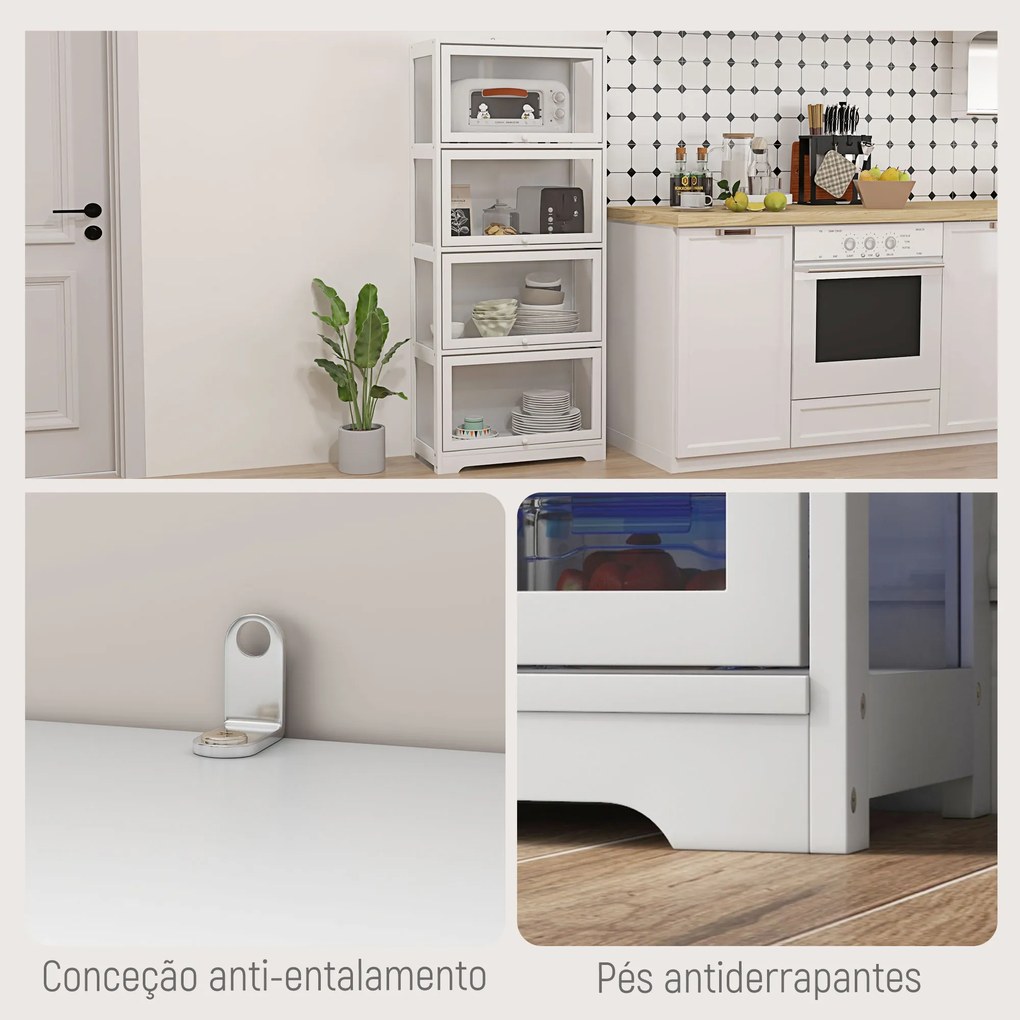 Vitrine Colecionador de 4 Níveis Vitrine Sala de Estar com Portas Abatíveis de Acrílico Anti-Tombo 59x30x139 cm Branco