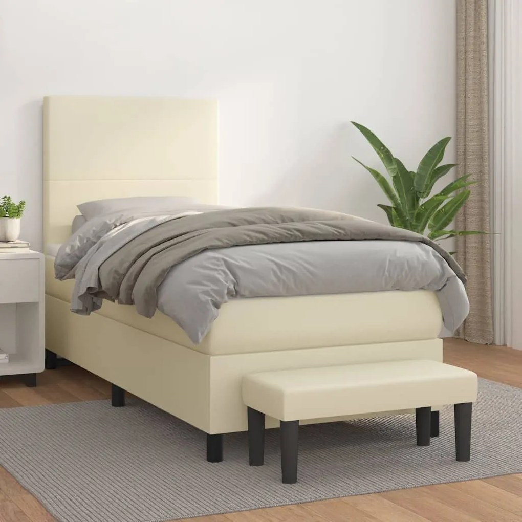 vidaXL Cama com molas/colchão 90x200 cm couro artificial cor creme