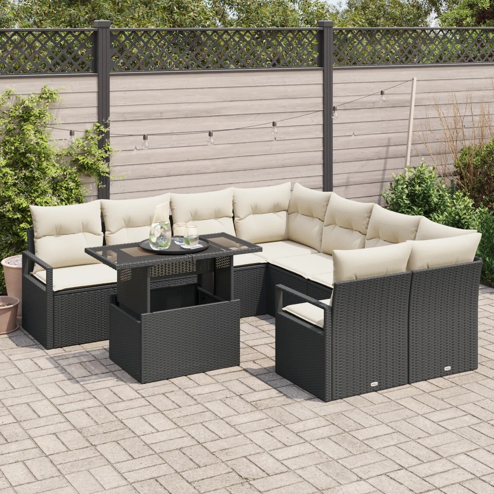 Conjunto de Sofá para Jardim de 9 Peças com Almofadas de Rattan Poliés