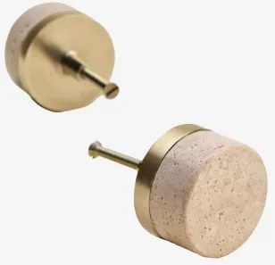 Pack De 2 Puxadores Em Pedra Natural E Aço Inoxidável Osmery Travertino & Dourado Escovado - Sklum