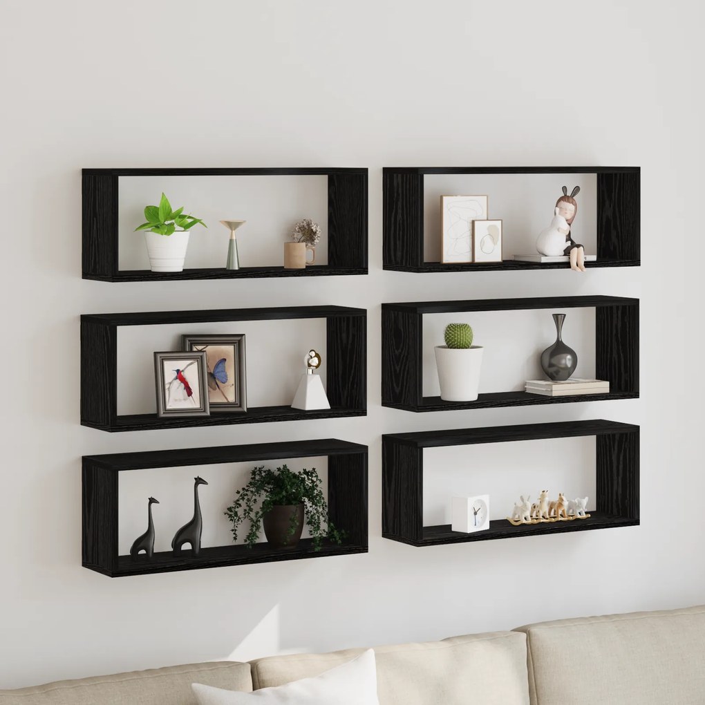 Estantes de Parede vidaXL 6 pcs Carvalho Preto 60x15x23 cm Madeira Engenharia